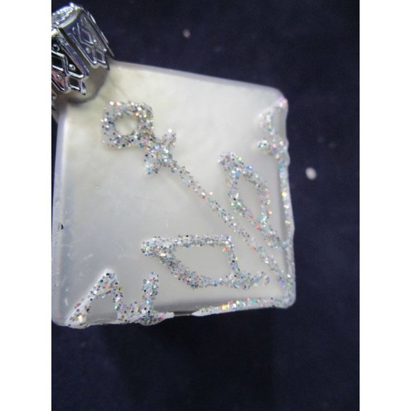 Silver Mercury Style Square Blown Glass Glitter Accent Ornaments A Set of Three - Picture 9 of 15